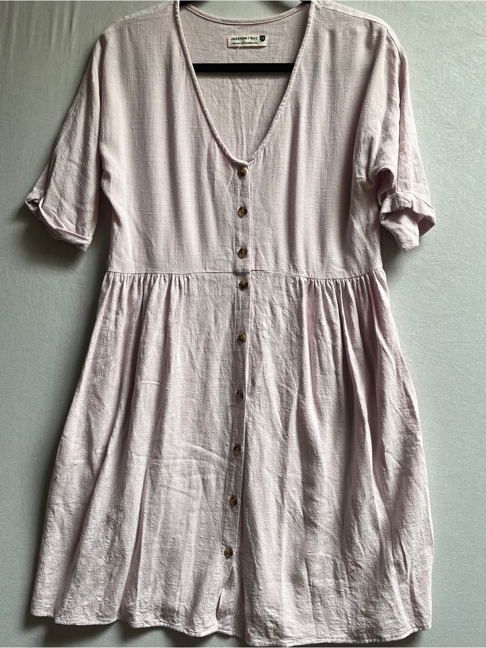 Jackson Rowe Linen Viscose Button Front Dress Short Sleeve V-Neck Size XS